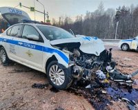 Водитель «Форда» протаранил автомобиль ДПС на новгородской дороге