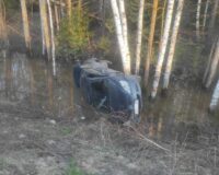 В Рязанской области легковушка улетела в кювет, перевернулась и попала в огромную лужу