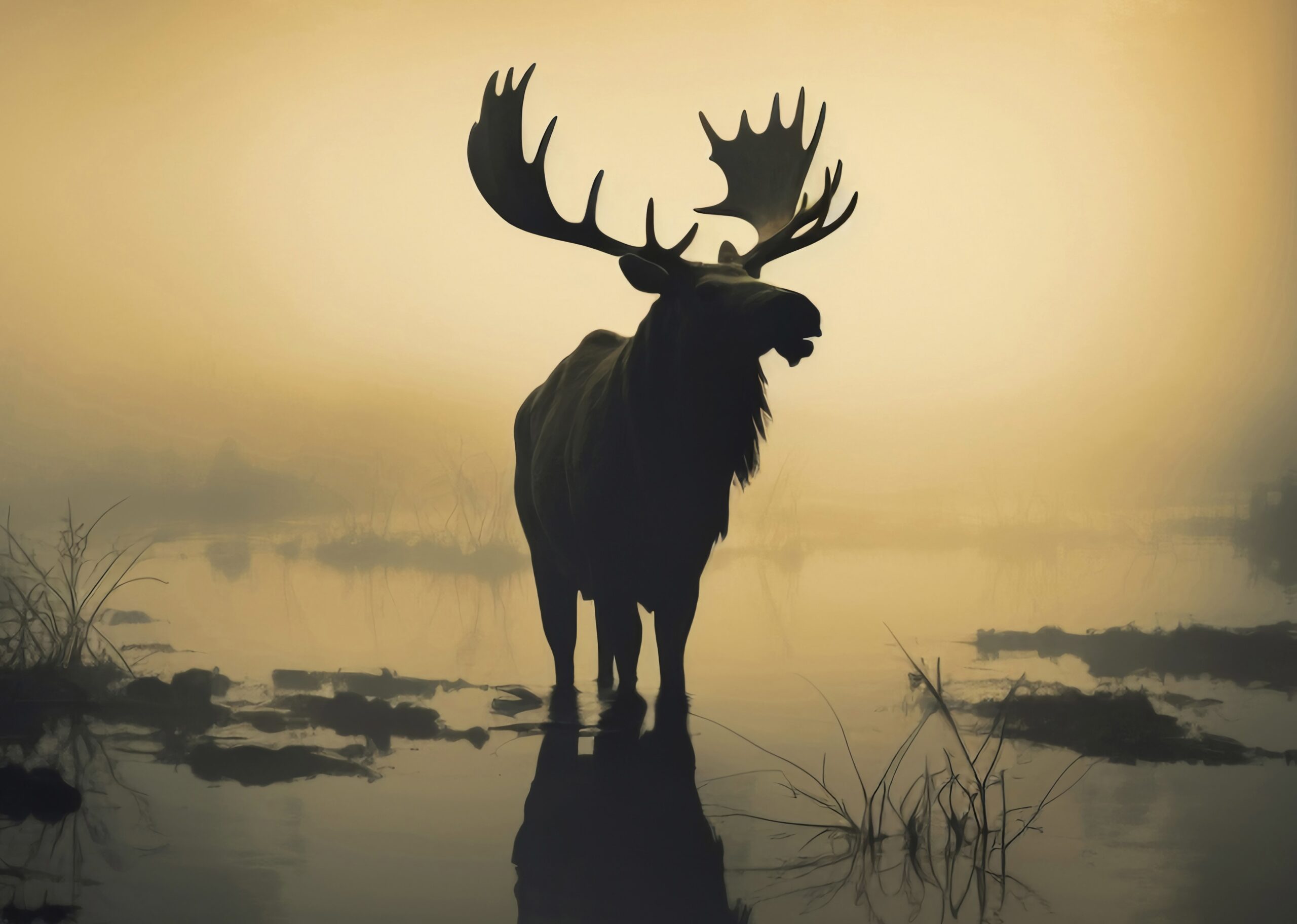 в болоте лось