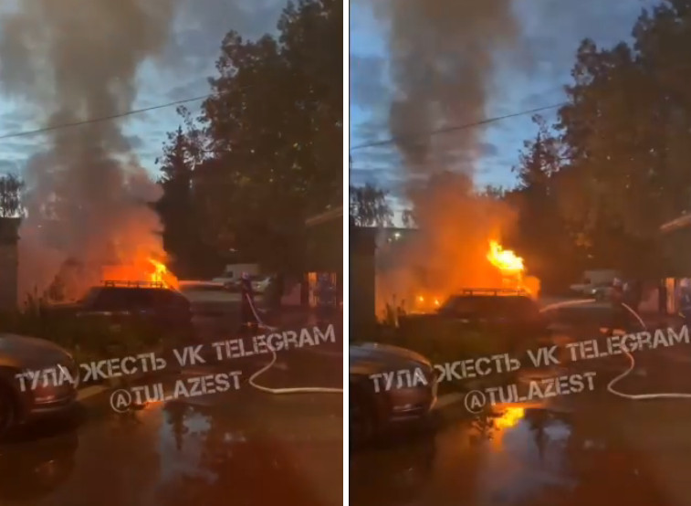 В Туле на улице Морозова ночью на парковке сгорели два автомобиля