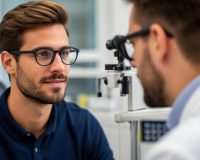 Молодой мужчина на приеме у врача-окулиста