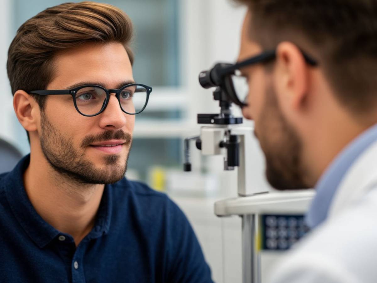Молодой мужчина на приеме у врача-окулиста