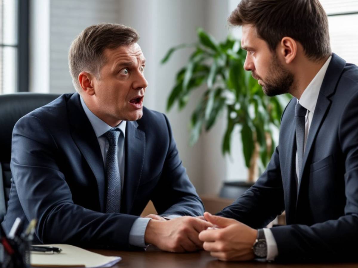 Начальник распекает подчиненного, который удивленно на него смотрит