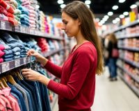 Девушка выбирает одежду в магазине