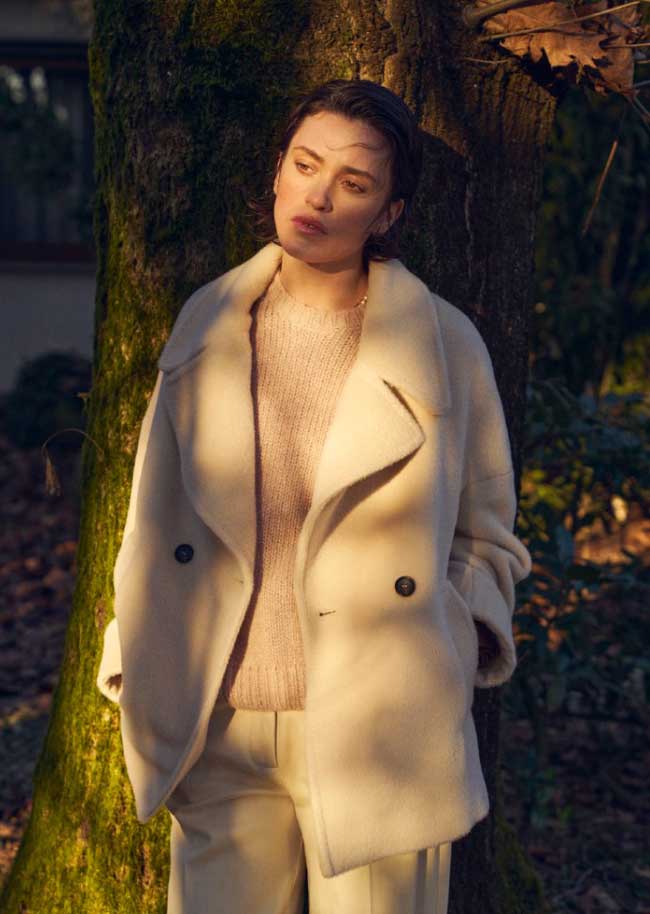 Полупальто ROSSO35 из альпаки и шерсти молочного оттенка