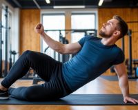 Мужчина в фитнес-зале делает упражнения