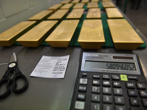 золотые слитки и калькулятор