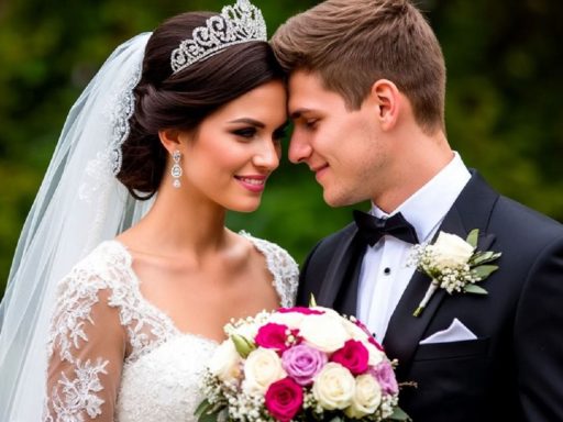 Красивая молодая пара в день свадьбы