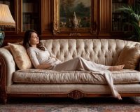 Молодая женщина лежит на диване в уютной комнате