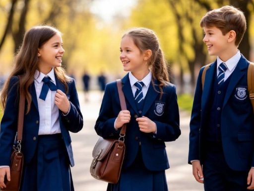 Школьники гуляют по весенней улице