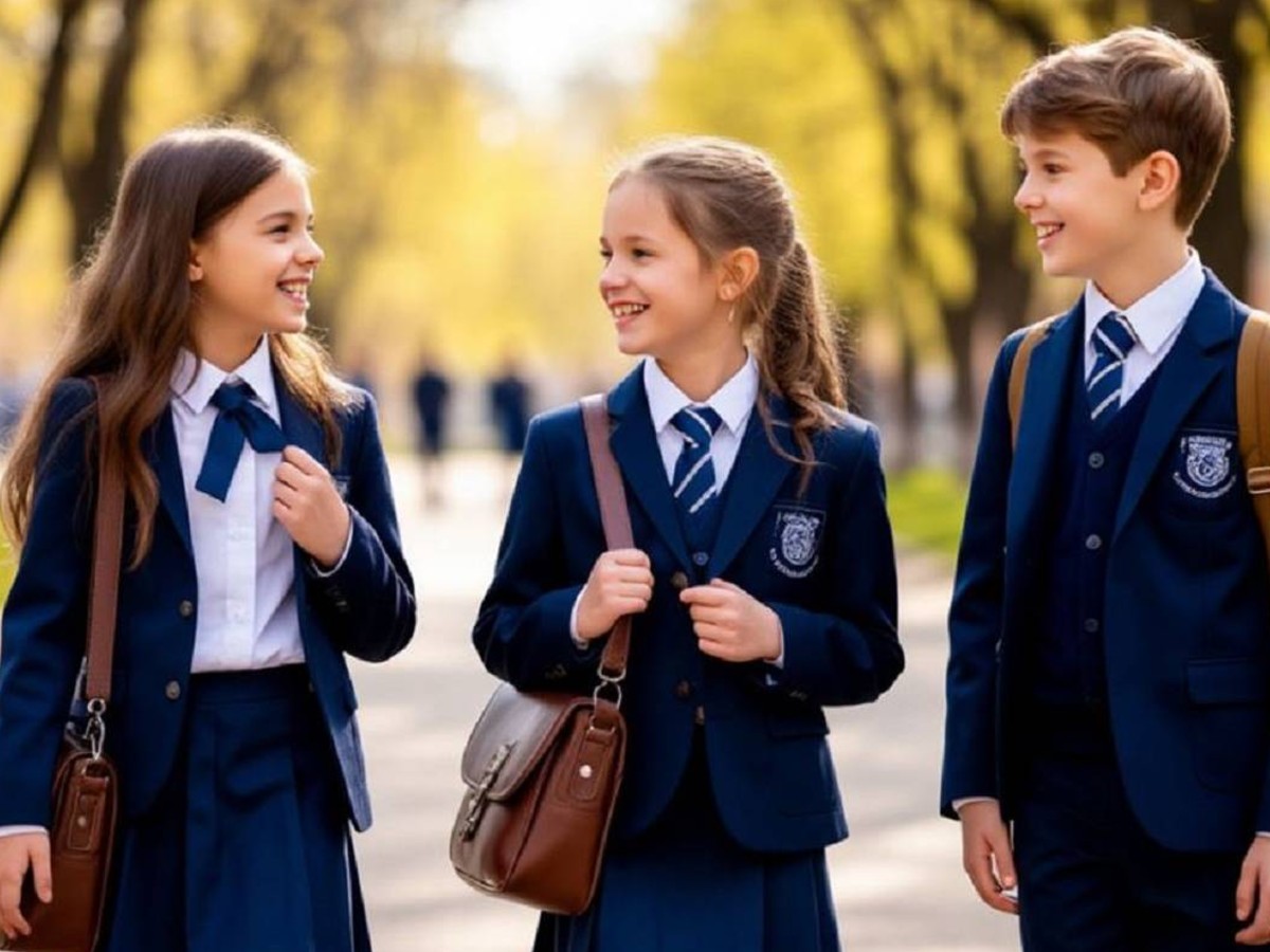 Школьники гуляют по весенней улице