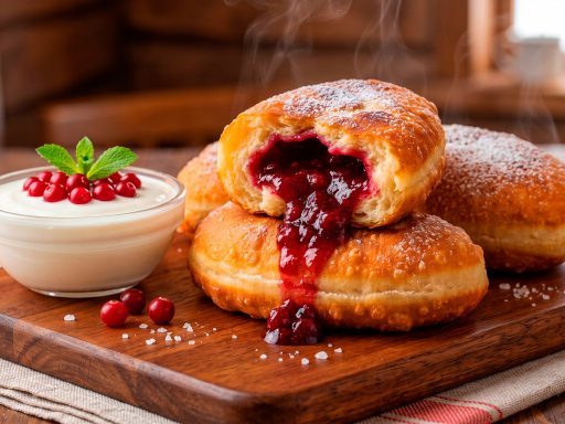 Золотистые картофельные пирожки с брусникой