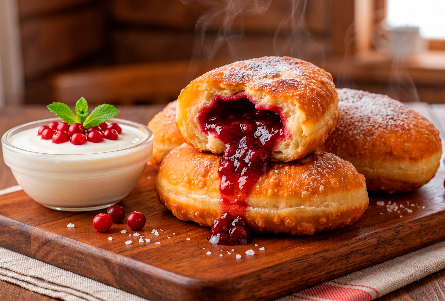 Золотистые картофельные пирожки с брусникой